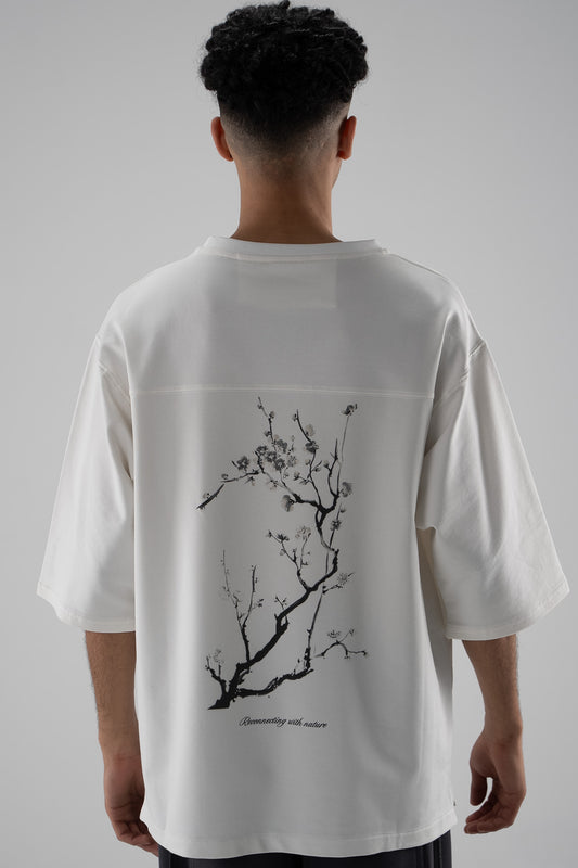 FERE STUDIOS T-SHIRT IN OFF WHITE "CONNECTING WITH NATURE"