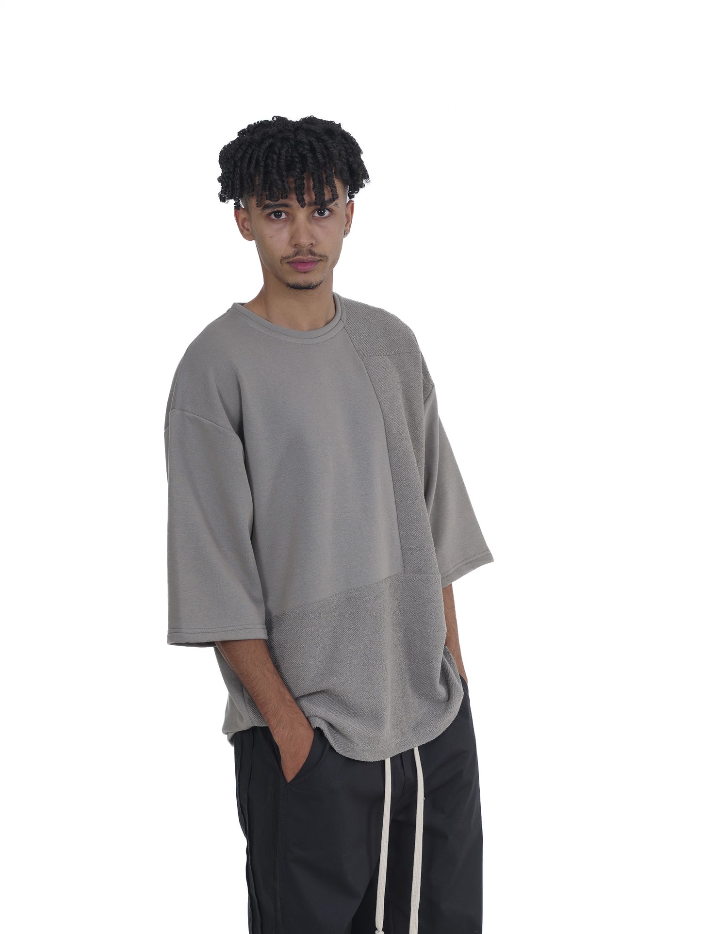 PATCHWORK OVERSIZED T-SHIRT IN GREY