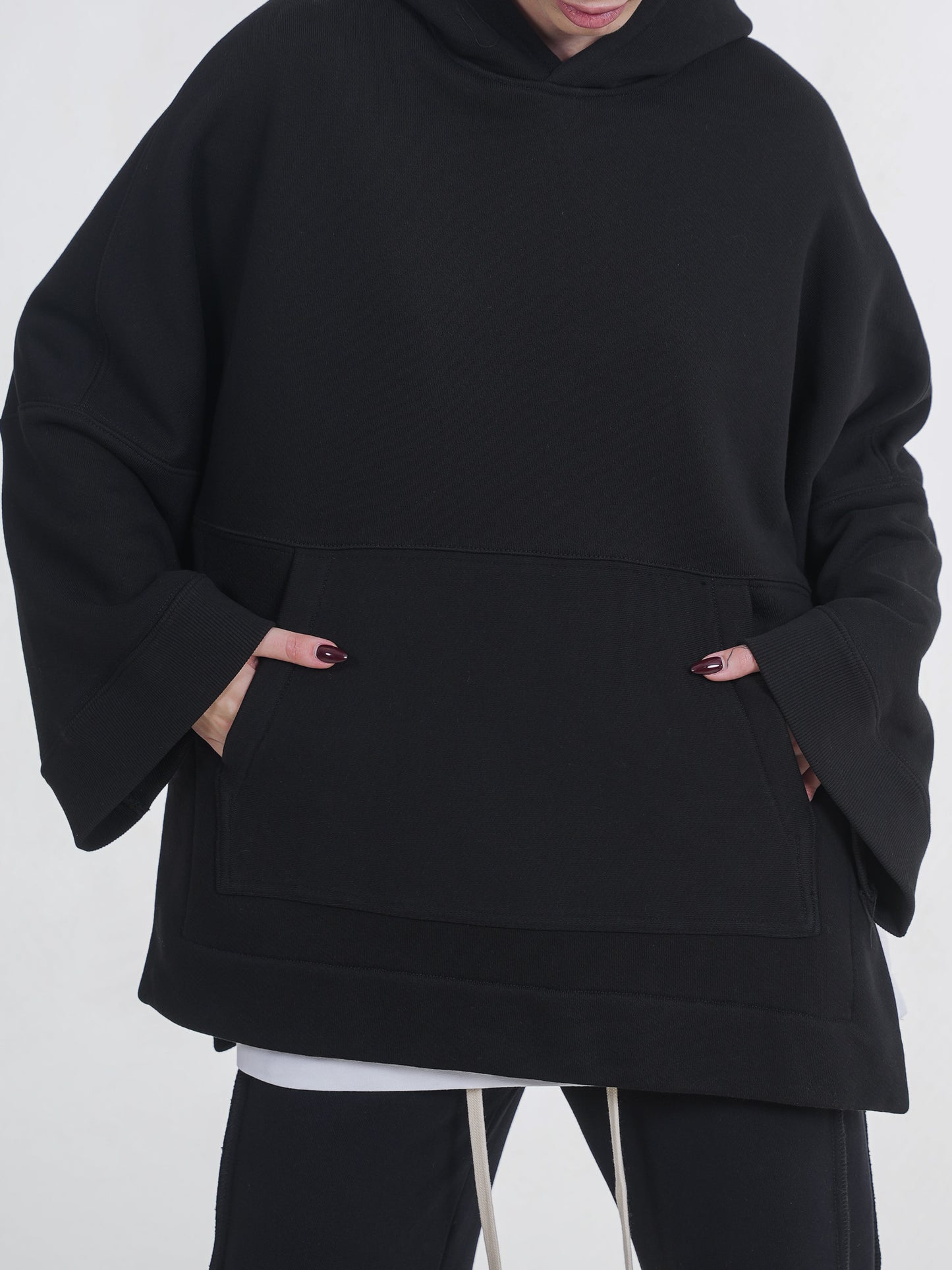 FERE STUDIOS PONCHO HOODIE PURE COTTON IN BLACK