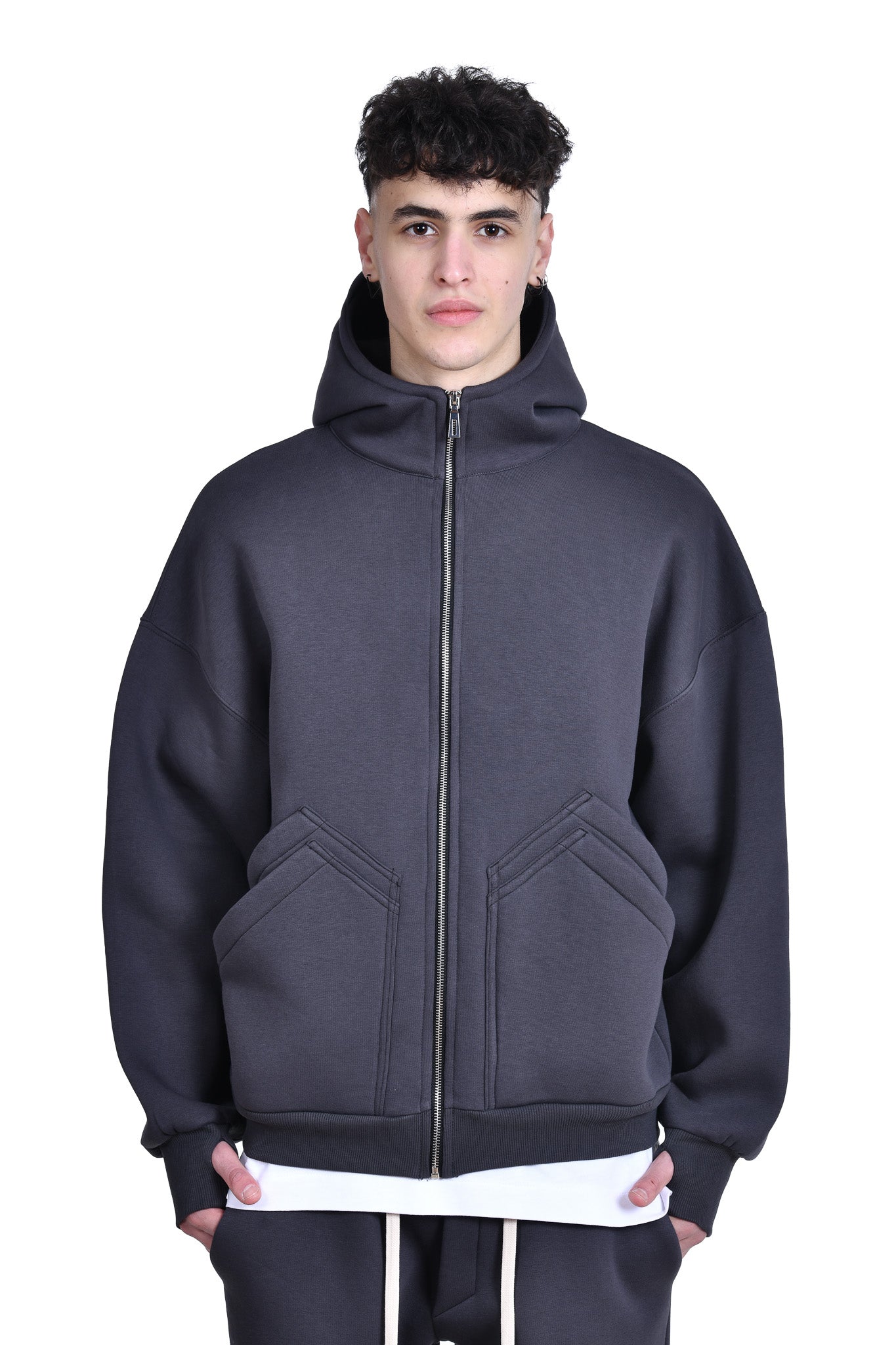 FERE STUDIOS ZIPPER HOODIE IN GRAY