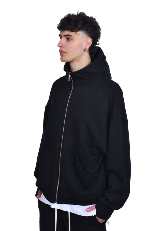 FERE STUDIOS ZIPPER HOODIE IN BLACK