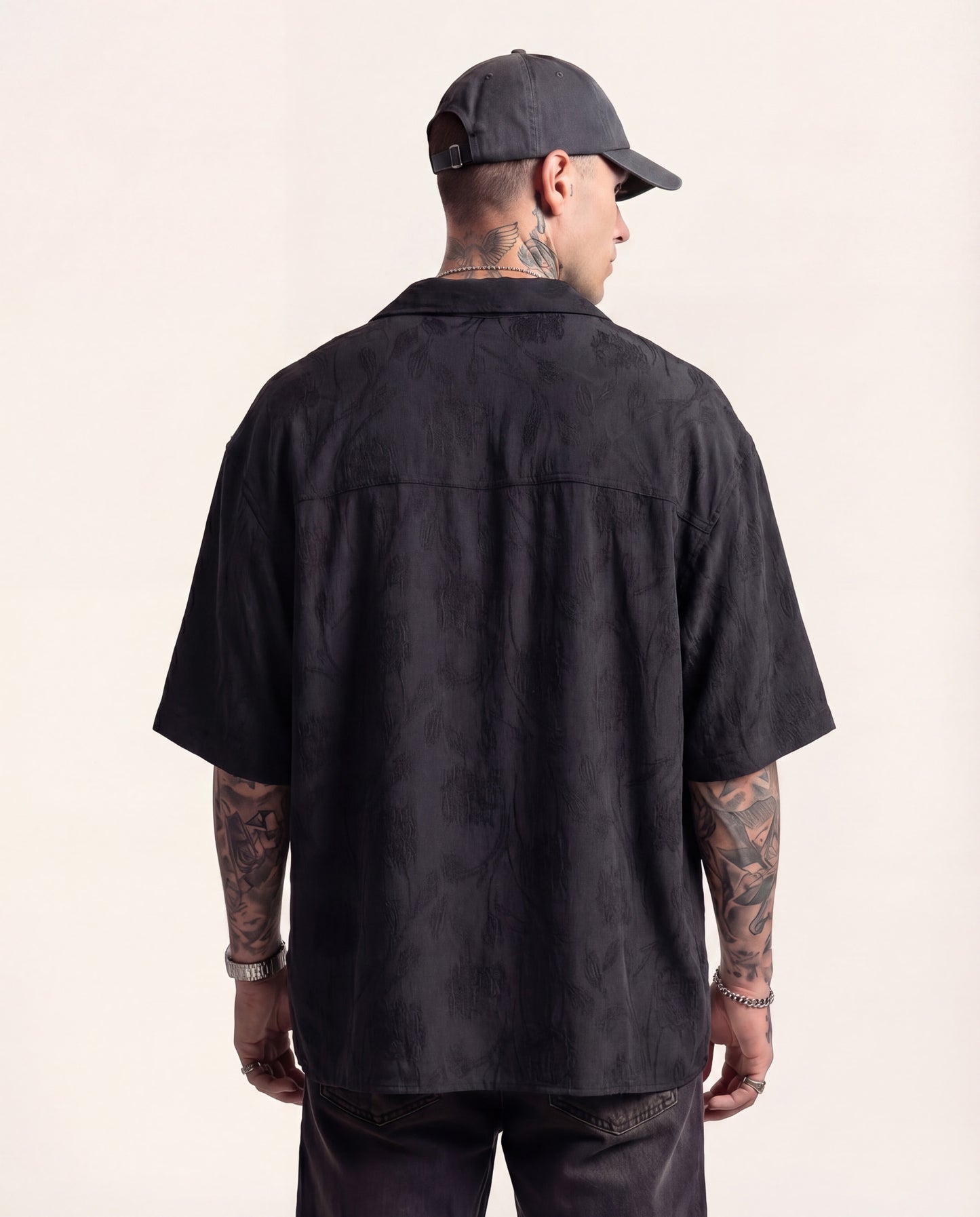 Textured Black Oversized Shirt