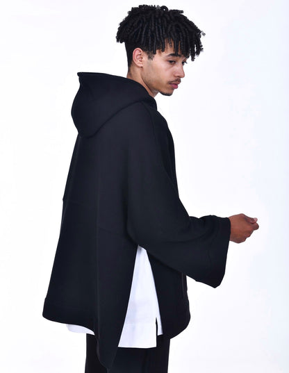 FERE STUDIOS PONCHO HOODIE PURE COTTON IN BLACK