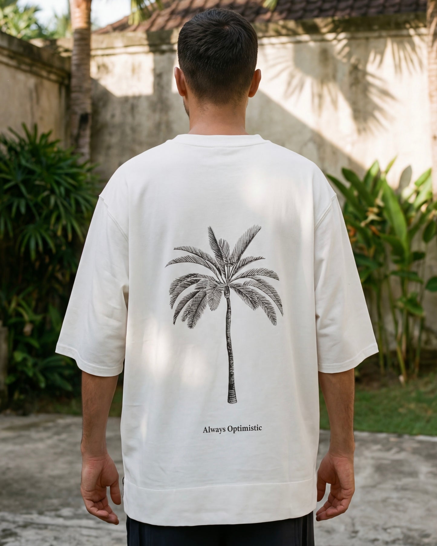 FERE STUDIOS T-SHIRT PALM IN OFF WHITE