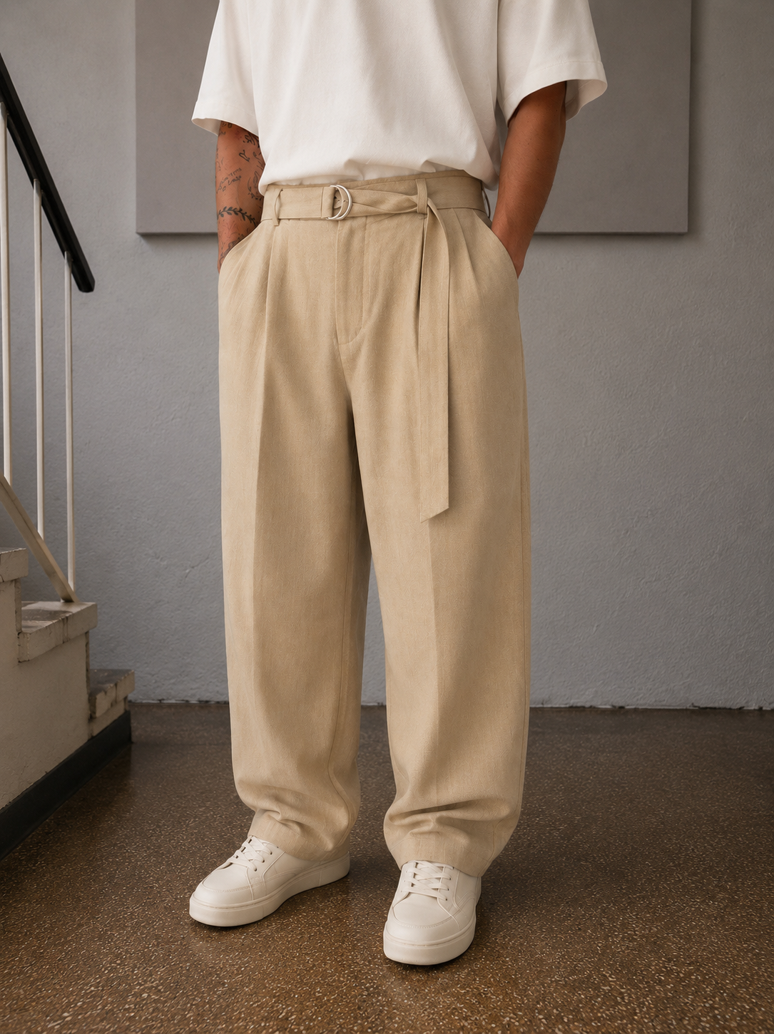 LINEN FS PANTS IN  BEIGE
