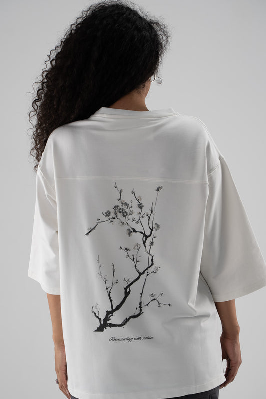 FERE STUDIOS T-SHIRT IN OFF WHITE "CONNECTING WITH NATURE"