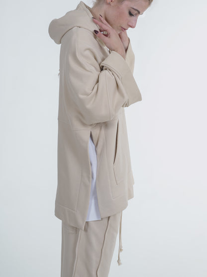 FERE STUDIOS PONCHO HOODIE PURE COTTON IN BEIGE