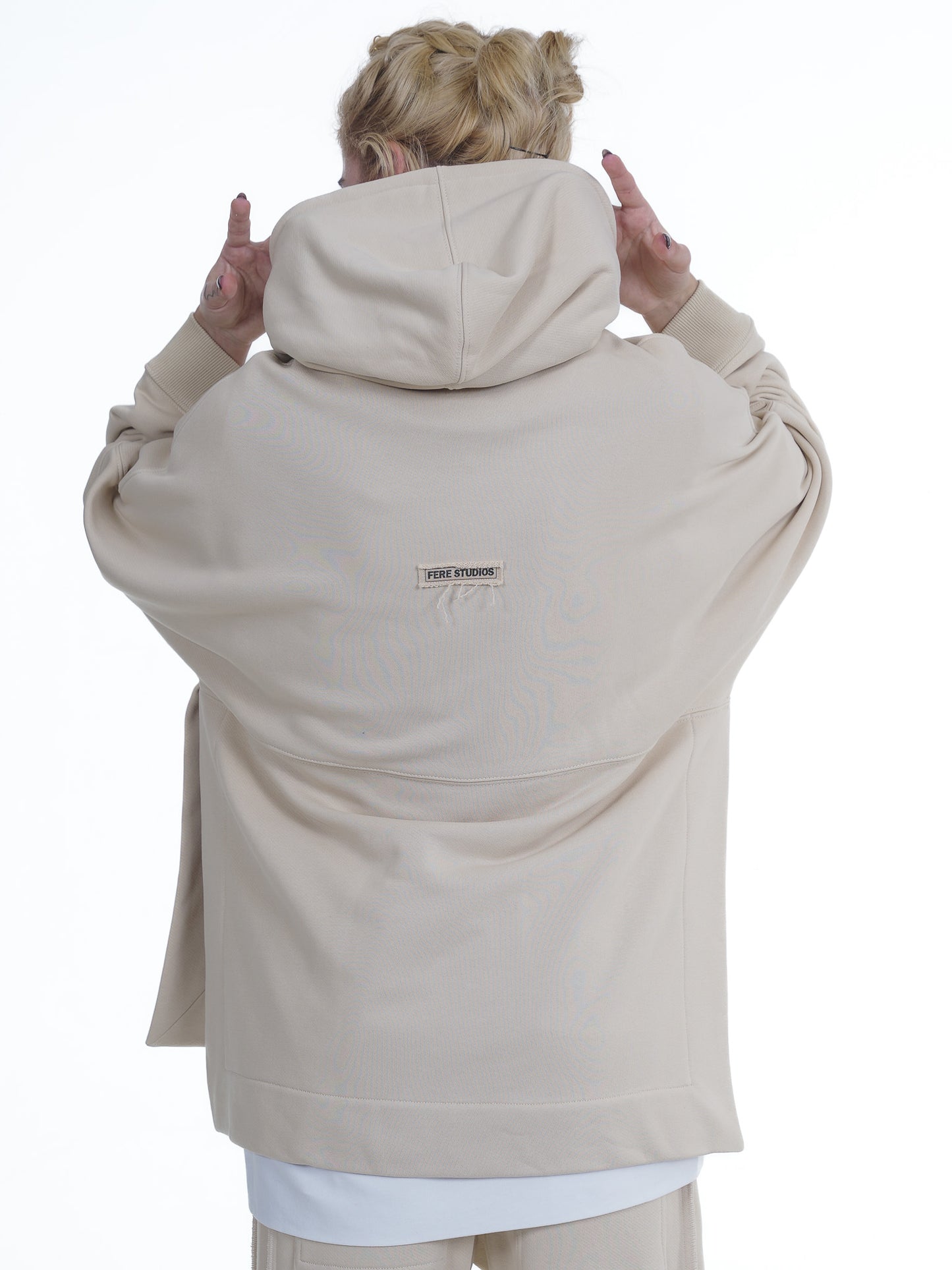 FERE STUDIOS PONCHO HOODIE PURE COTTON IN BEIGE