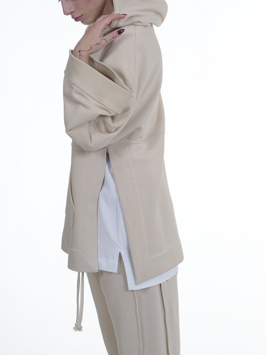 FERE STUDIOS PONCHO HOODIE PURE COTTON IN BEIGE