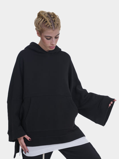 FERE STUDIOS PONCHO HOODIE PURE COTTON IN BLACK