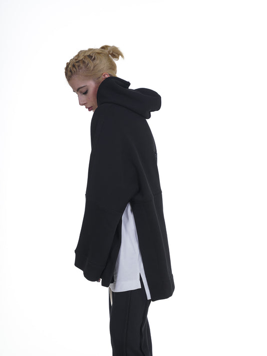 FERE STUDIOS PONCHO HOODIE PURE COTTON IN BLACK