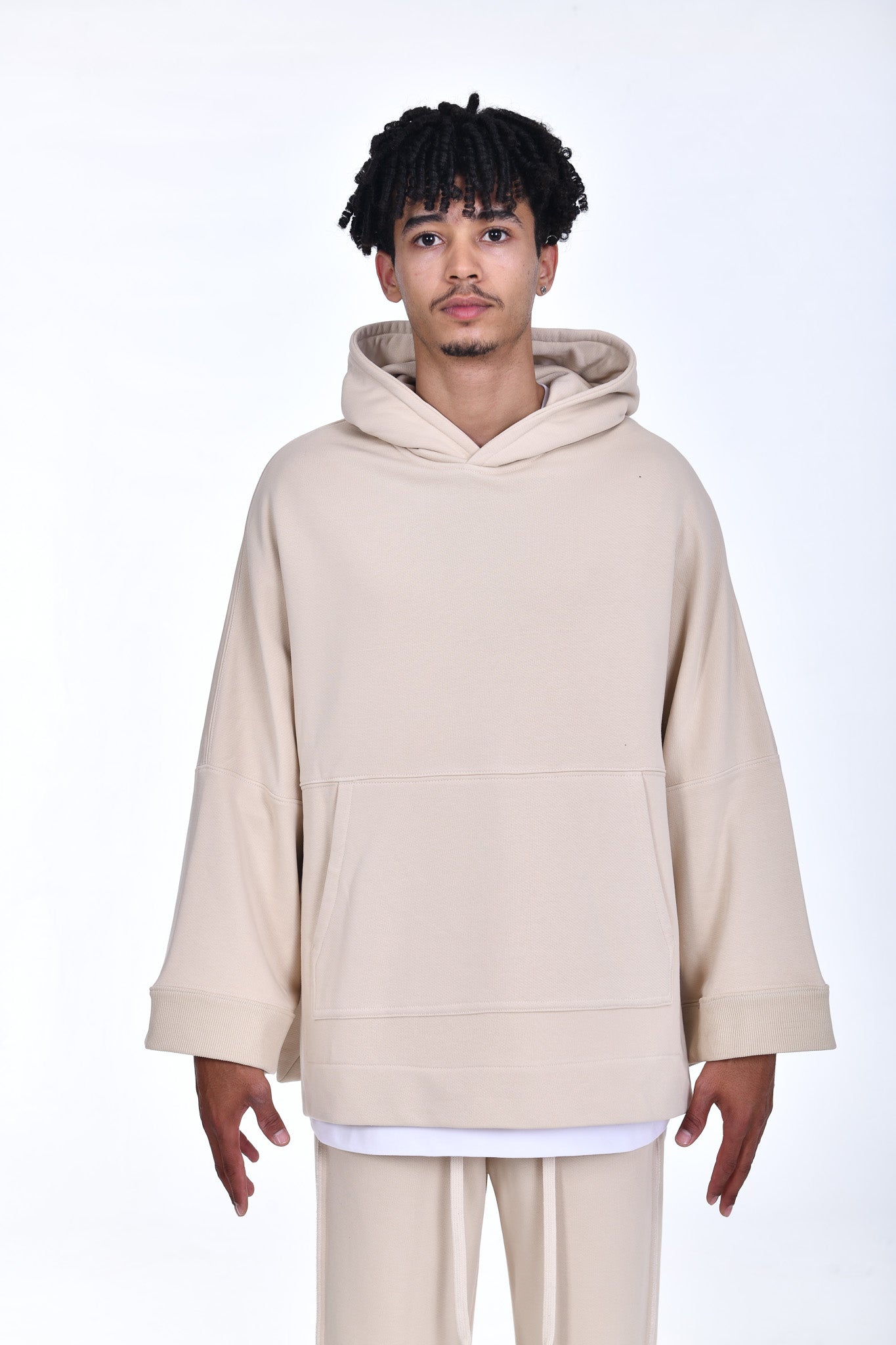 FERE STUDIOS PONCHO HOODIE PURE COTTON IN BEIGE