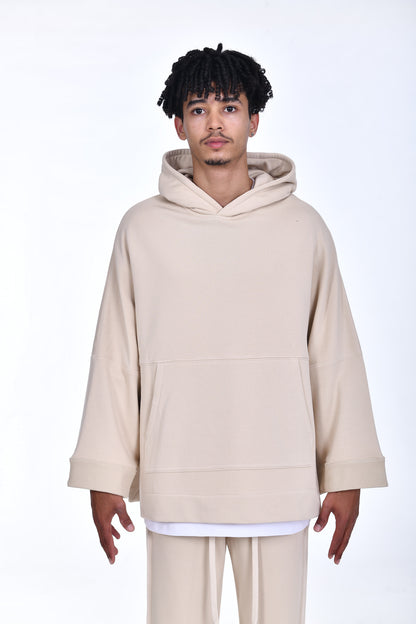 FERE STUDIOS PONCHO HOODIE PURE COTTON IN BEIGE