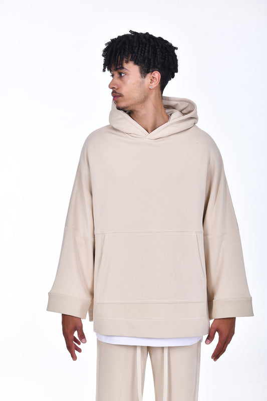FERE STUDIOS PONCHO HOODIE PURE COTTON IN BEIGE