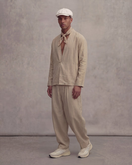 set in barbati bej outfit minimalist premium haine vara usoare breathable casual elegant modern fit Fere Studios