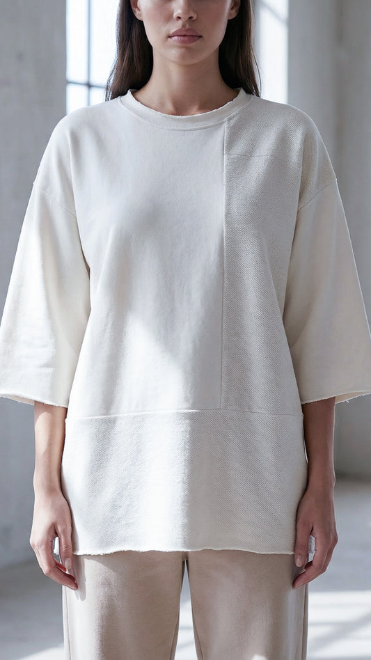 PATCHWORK OVERSIZED T-SHIRT IN OFF WHITE