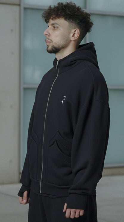 FERE STUDIOS ZIPPER HOODIE IN BLACK