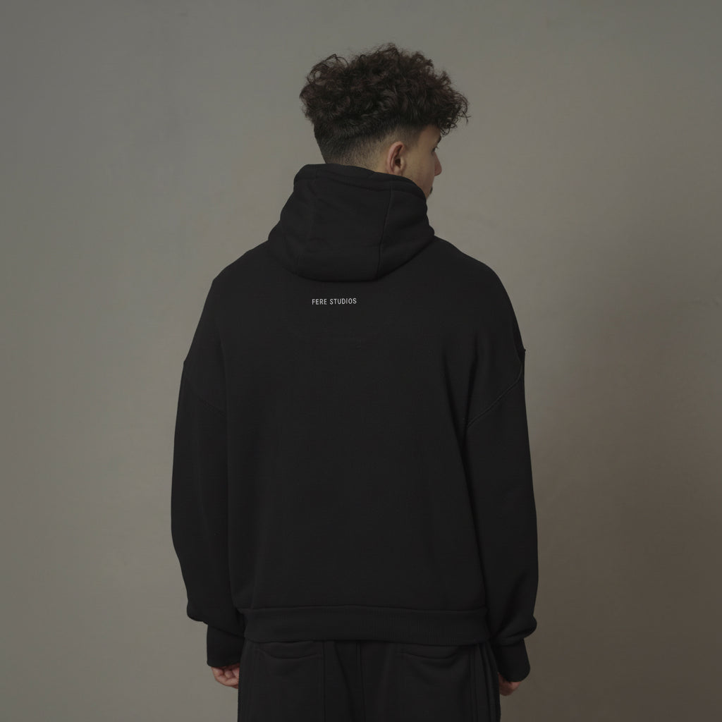 FERE STUDIOS ZIPPER HOODIE IN BLACK