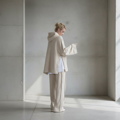 FERE STUDIOS PONCHO HOODIE PURE COTTON IN BEIGE