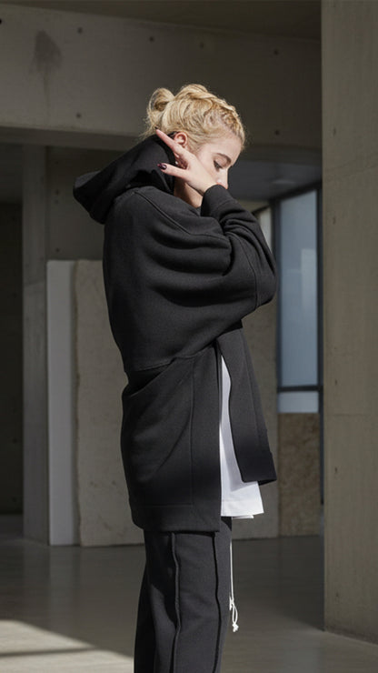 FERE STUDIOS PONCHO HOODIE PURE COTTON IN BLACK