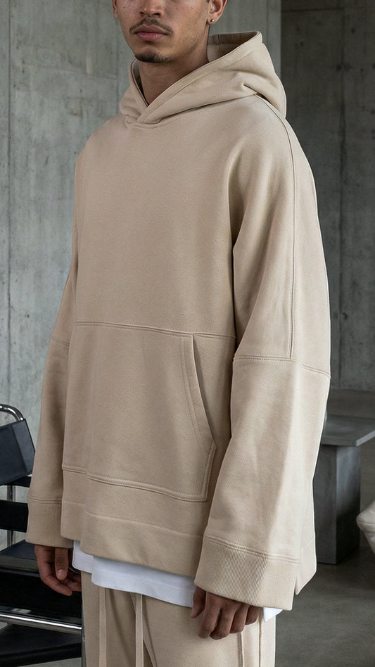 FERE STUDIOS PONCHO HOODIE PURE COTTON IN BEIGE