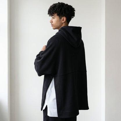 FERE STUDIOS PONCHO HOODIE PURE COTTON IN BLACK