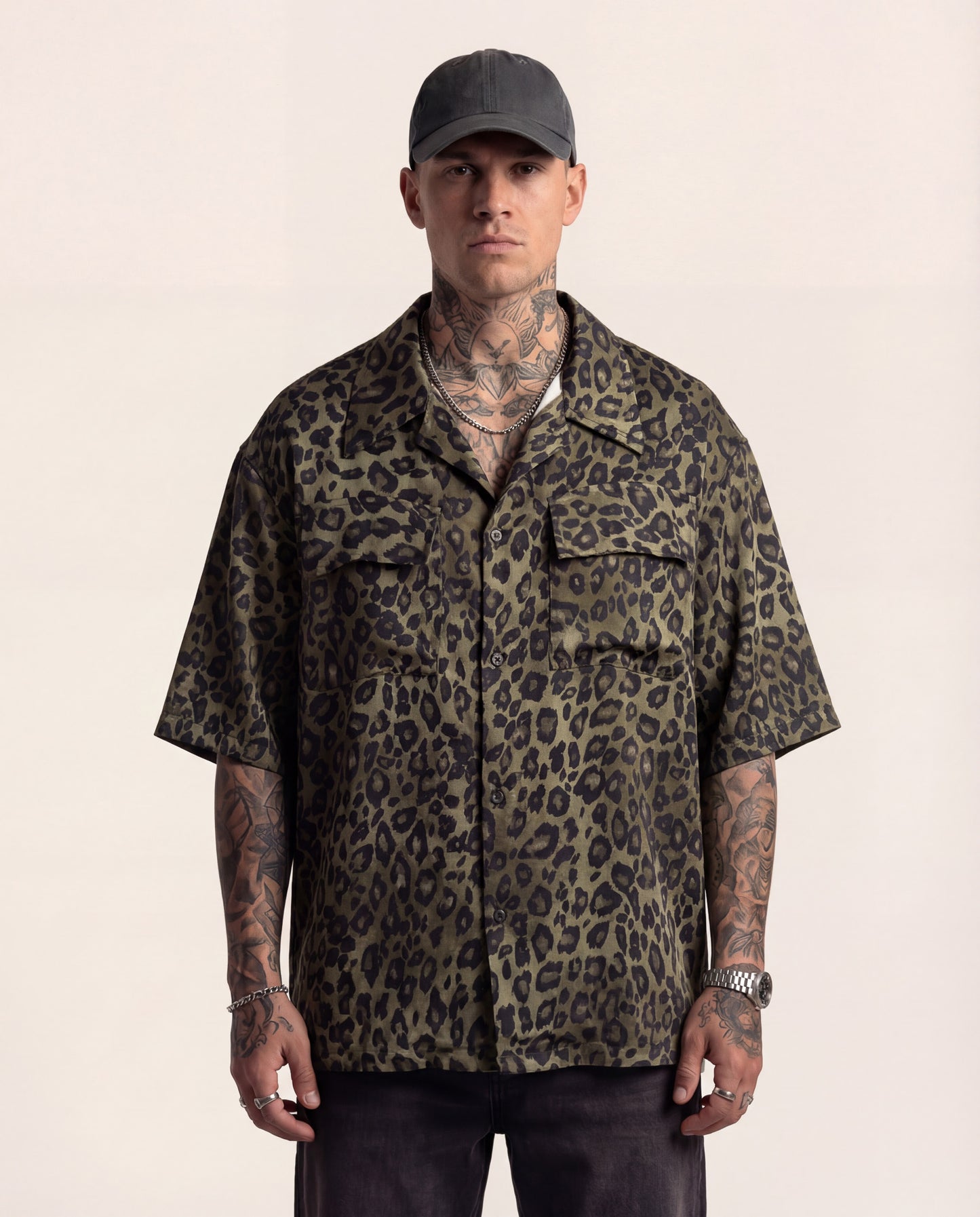 Oversized Leopard Shirt / Olive Black