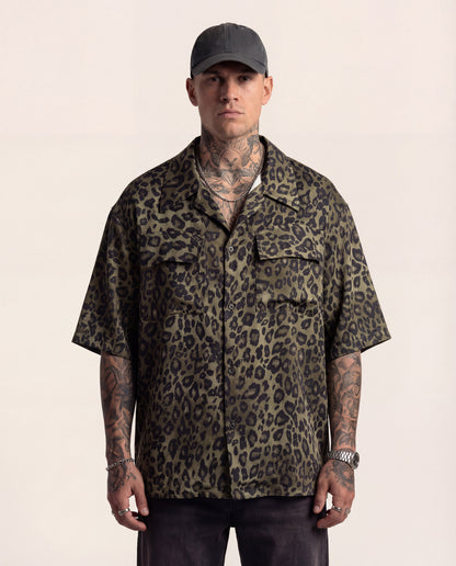 Oversized Leopard Shirt / Olive Black