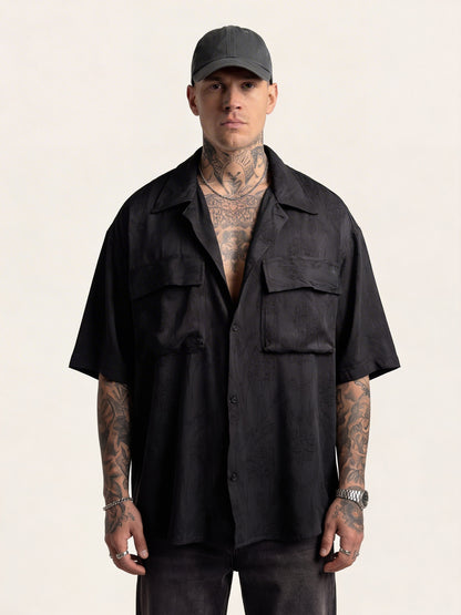 Textured Black Oversized Shirt