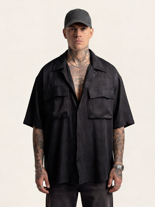 Textured Black Oversized Shirt