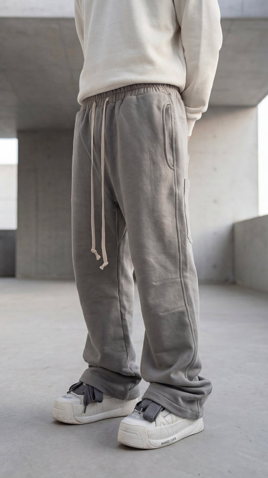 pantaloni gri barbati din bumbac structurat detaliu material premium croiala oversized moderna Fere Studios