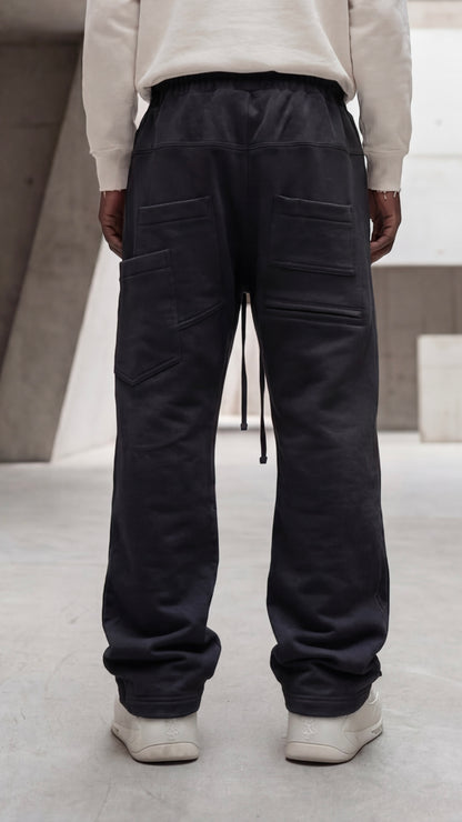 pantaloni wide leg barbati negri croiala larga moderna material premium detaliu design Fere Studios