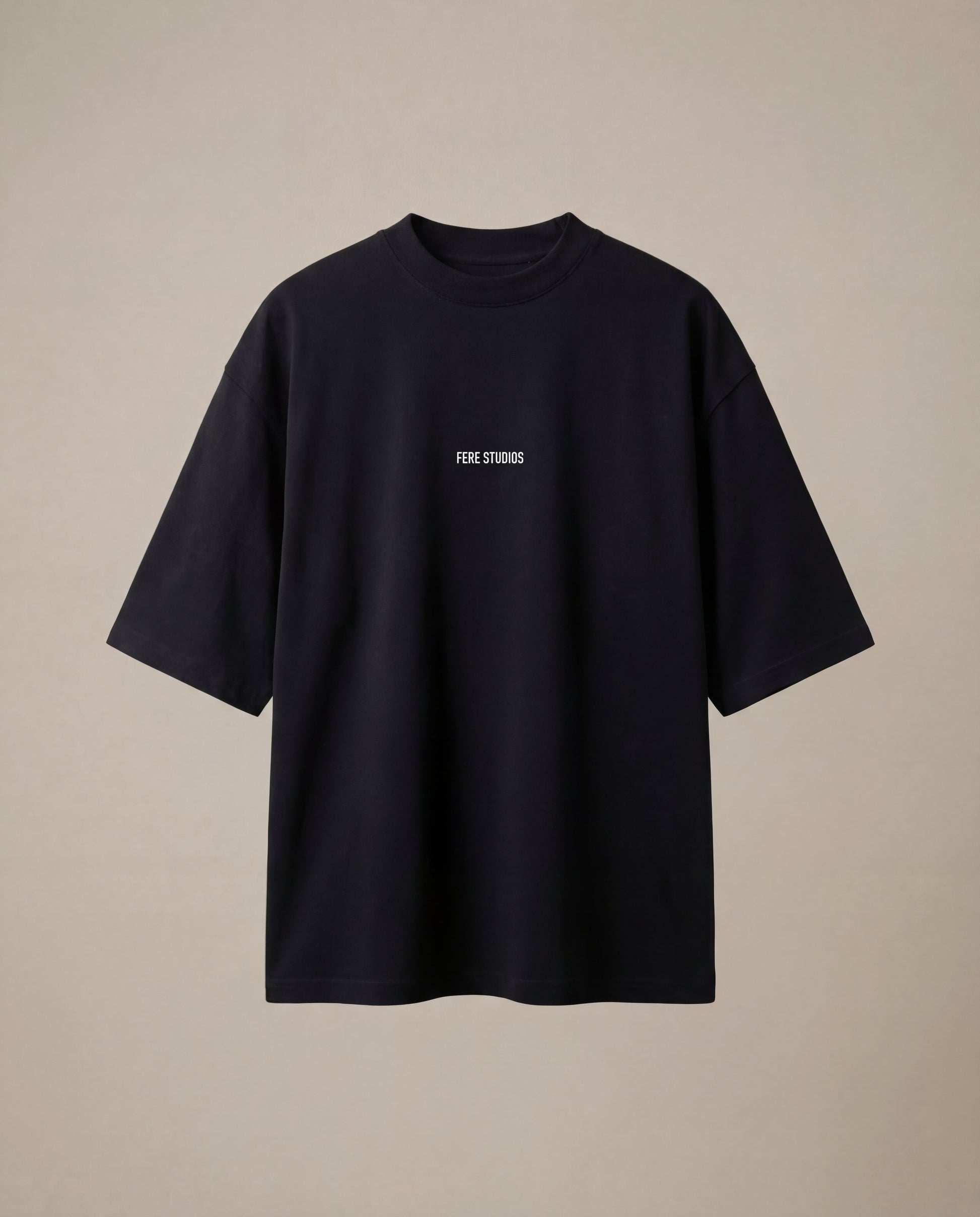 tricou negru oversized barbati bumbac gros 290 gsm logo minimalist casual streetwear premium Fere Studios