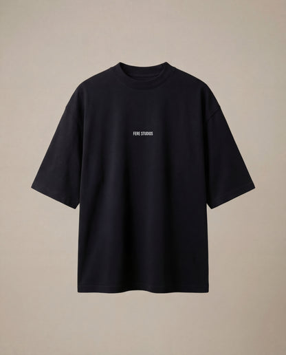 tricou negru oversized barbati bumbac gros 290 gsm logo minimalist casual streetwear premium Fere Studios